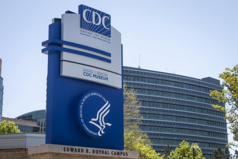 Sebuah tanda di pintu masuk ke Pusat Pengendalian dan Pencegahan Penyakit AS CDC Atlanta Amerika Serikat Selasa 19 April 2022