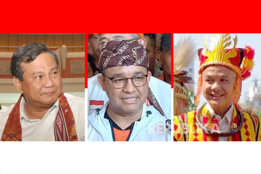 Bacapres Prabowo Subianto kiri Anies Rasyid Baswedan tengah dan Ganjar Pranowo kanan